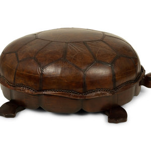 A Carved Wood and Leather Turtle 2a85d9