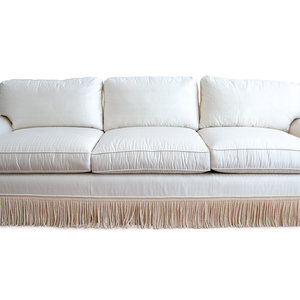 A Three Cushion Linen Silk Upholstered