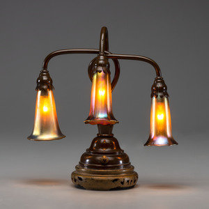 Table Lamp with Quezal ShadesAmerican,