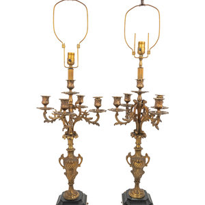 A Pair of French Gilt Metal Five-Light