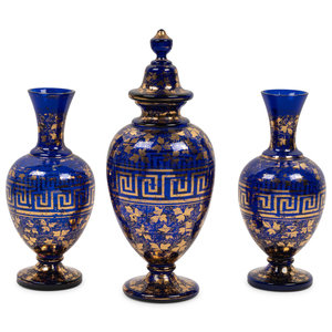 A French Gilt Cobalt Glass Three Piece 2a8805