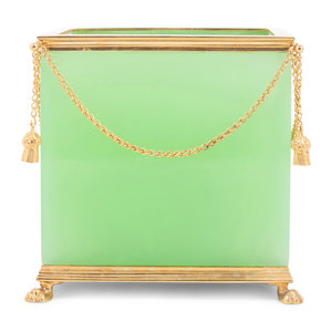 A French Gilt Metal and Green Opaline