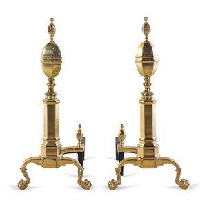 A Pair of English Brass Andirons 20th 2a8928