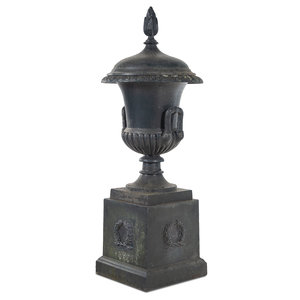 A Cast Iron Garden Urn and Pedestal Height 2a892a