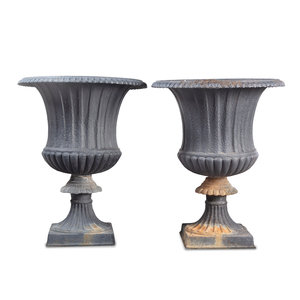 A Pair of Cast Iron Garden Urns Height 2a892b