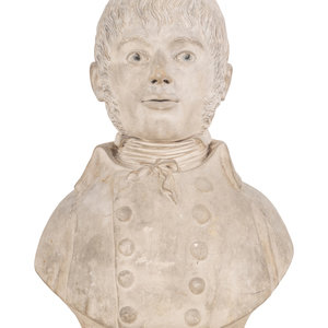 A Gray Plaster Bust of a Young