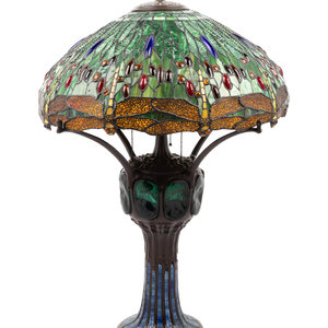 An American Leaded Glass Table Lamp
Mid-20th