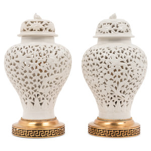 A Pair of White-Glazed Pierced