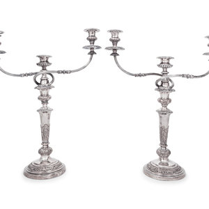 A Pair of Silver-Plate Three-Light Candelabra
Late