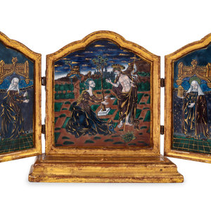 A French Giltwood and Enamel Triptych Late 2a8d80