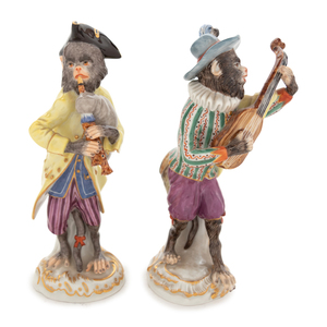Two Meissen Porcelain Monkey Musicians 20th 2a8e32