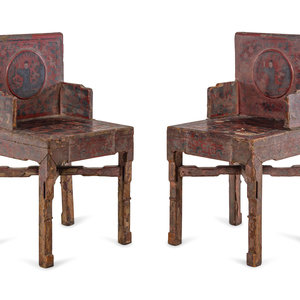 A Pair of Chinese Lacquered Armchairs
Late