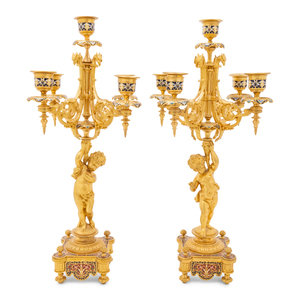 A Pair of French Gilt Bronze and Champlevé