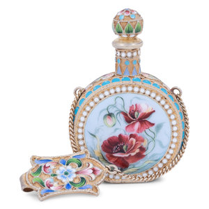 A Russian Enameled Silver-Gilt Scent