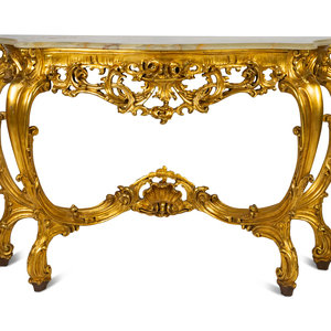 A Louis XV Style Giltwood Onyx-Top