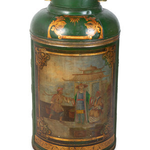 A Painted Green Tole Oversize Tea