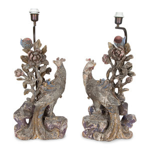 A Pair of Chinese Carved and Painted