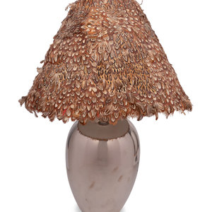 A Silvered Table Lamp with a Quail
