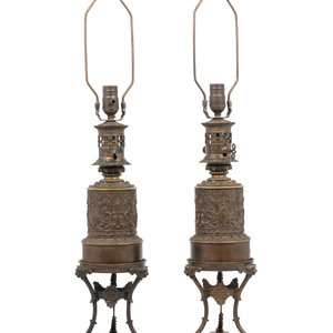 A Pair of French Bronze Fluid Lamps