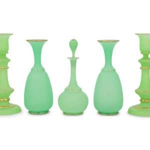 Five Apple Green Opaline Glass