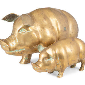 Two Brass Pig Sculptures 20th Century Height 2a7068