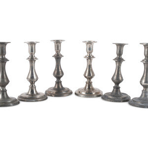Six Baluster Form Pewter Candlesticks
19th