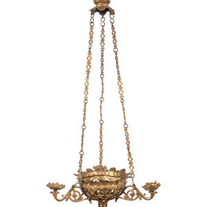 A Brass Three-Light Candle Chandelier
Height