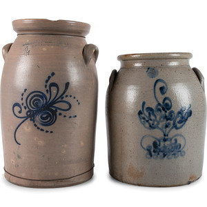 Two Cobalt Decorated Stoneware