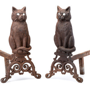 A Pair of Cast Iron Cat Form Andirons 19th 2a7220