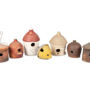 Seven Redware and Stoneware Birdhouses all 2a722a
