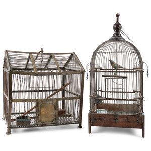 Three Folk Art Bird Cages and a