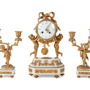 French Gilt Bronze and Marble Clock 2a7405