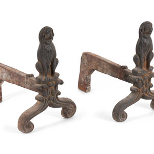 A Pair of Cast Iron Dog Form Andirons Late 2a742b