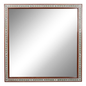 A Danish Tile Inset Teak Mirror having 2a74b6