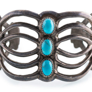 Navajo Sandcast Silver and Turquoise 2a7518