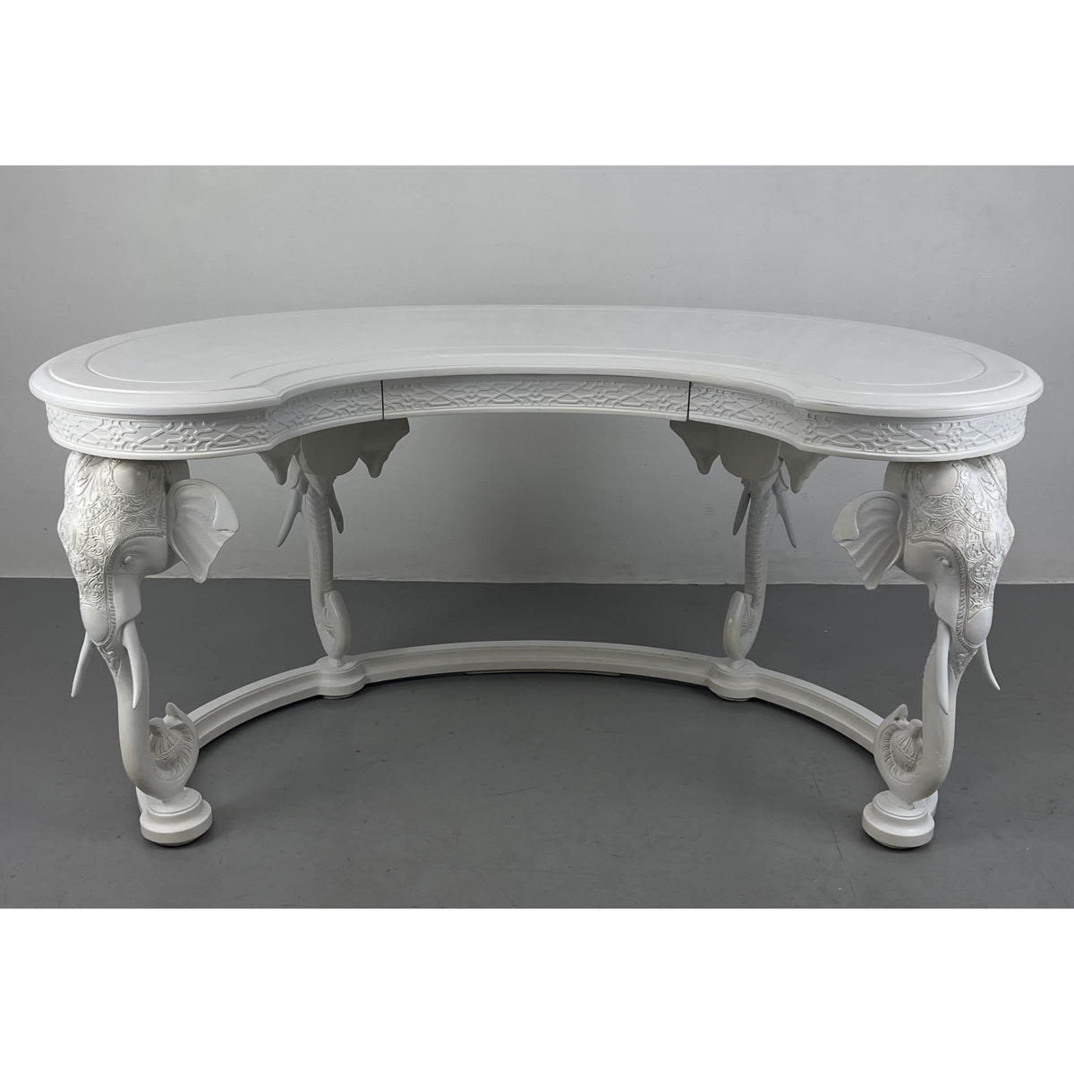 Carved Elephant Heads Desk Table  2a7640