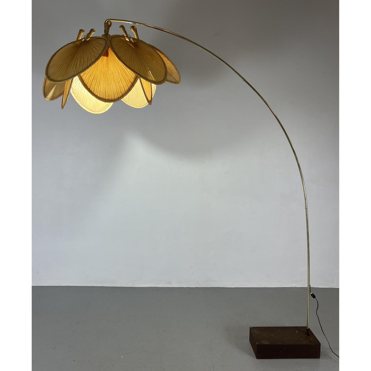 Modernist Rattan Fan Shade Brass