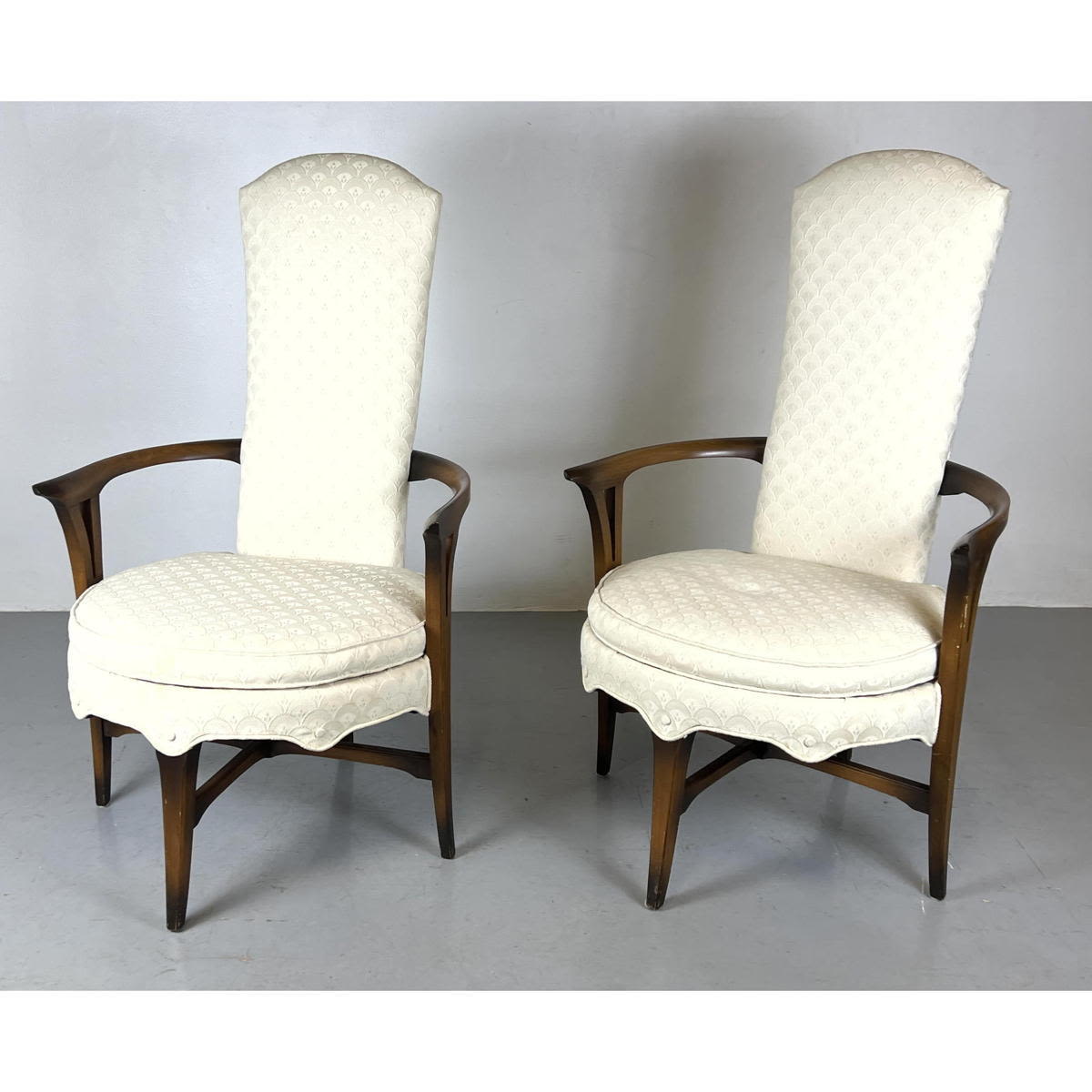 Pr Tall Back Upholstered Arm Chairs.