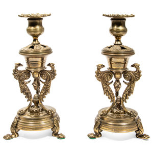 A Pair of Continental Gilt Metal Candlesticks
19th