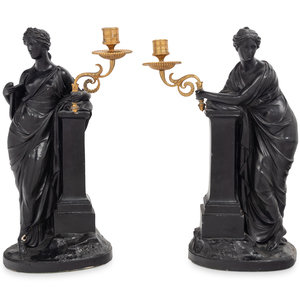 A Pair of Composition Figural Candlesticks