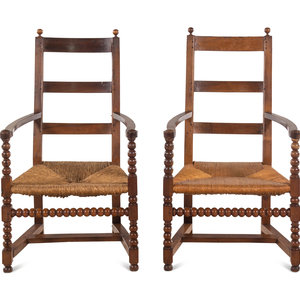 A Pair of Turned Walnut Rush-Seat