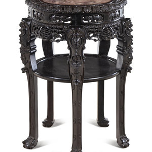 A Chinese Carved Hardwood and Marble-Inset