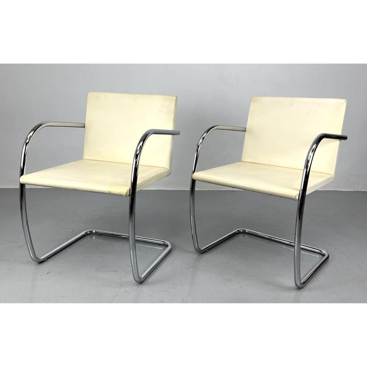 Pair KNOLL Chrome Frame Arm Chairs.