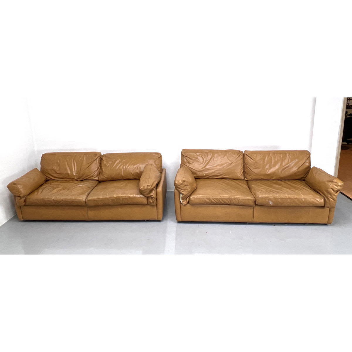 Pr Tan Leather Sofas Couches. Pillow