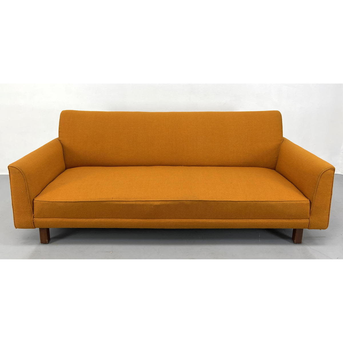 Orange Fabric Modernist Sofa Couch.