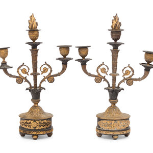 A Pair of Empire Gilt and Patinated