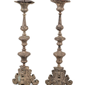 A Pair of Baroque Repoussé Decorated