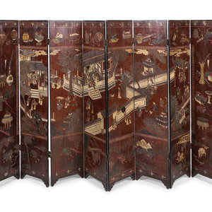 A Chinese Export Lacquer Eight Panel 2a79d3