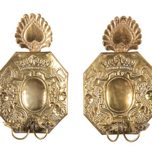 A Pair of Dutch Pressed Brass Two-Light