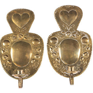A Pair of Dutch Pressed Brass Heart-and-Berries